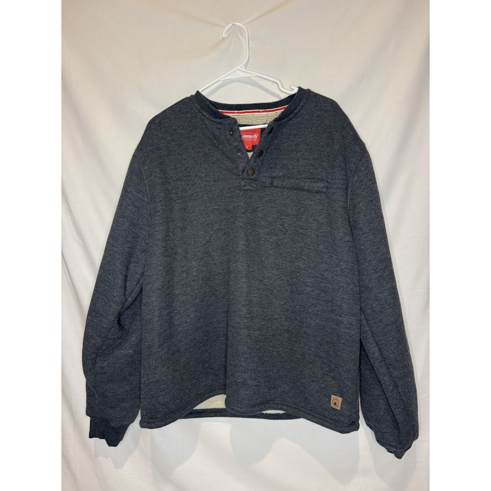 Coleman Sherpa Lined Henley Pullover Sweatshirt Gray Men's XL Outdoor